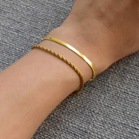 Non-tarnish Gold Rope Chain Bracelet Waterproof Jewelry Gold bracelet stack CUTE - Picture 2 of 14